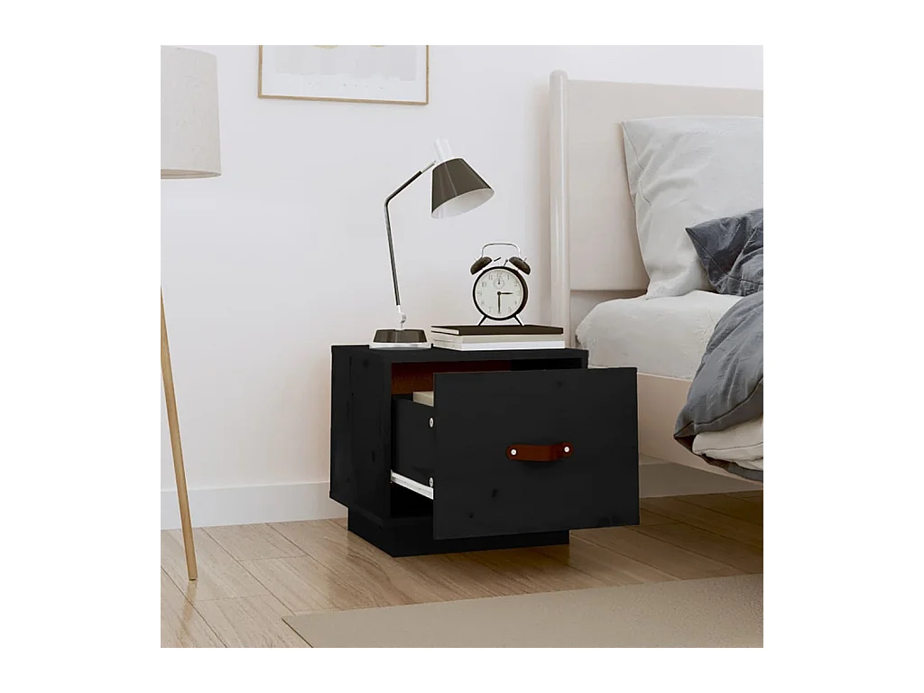 Tables de chevet 2 pcs Noir 40x34x35 cm Bois de pin massif