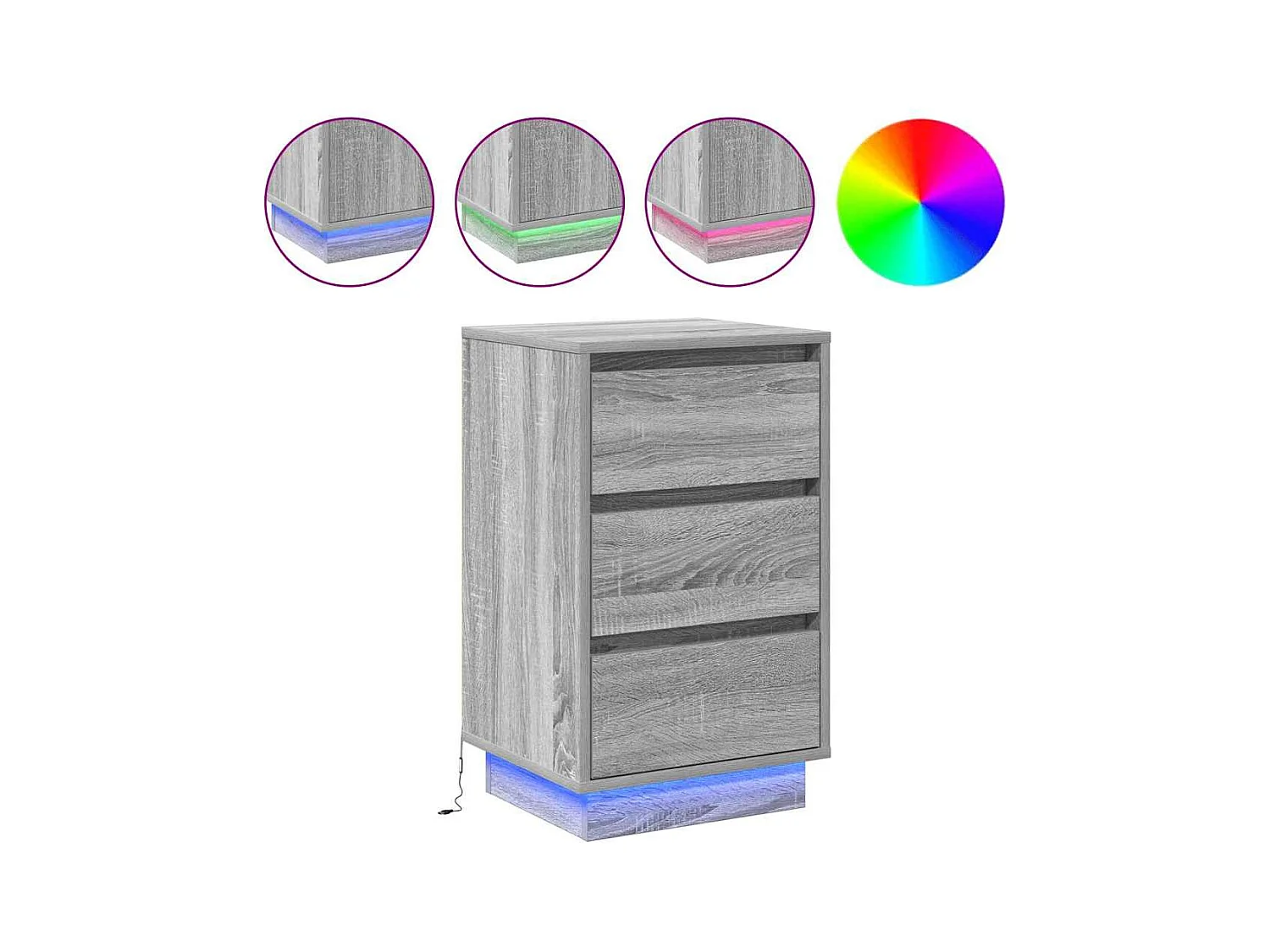 Nachtkastje met LED grijs Sonoma 39x34,5x65 cm in bewerkt hout