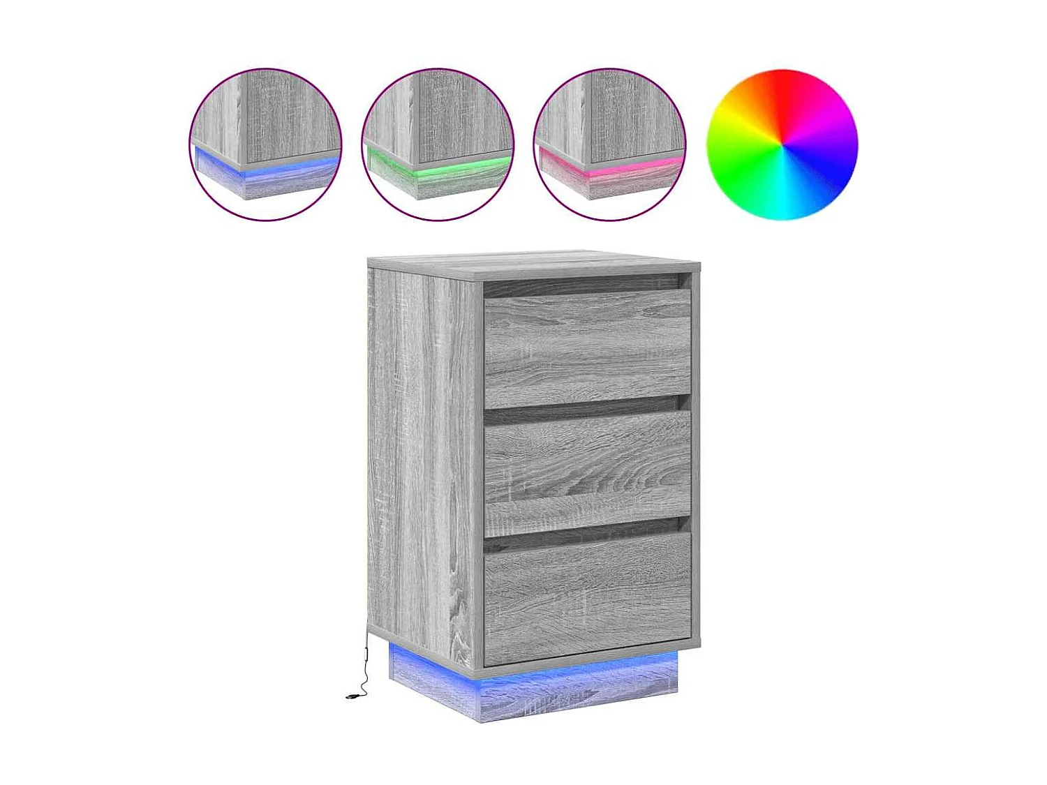 Cabinet de chevet avec LED grise Sonoma 39x34.5x65 cm en bois d'ingénierie