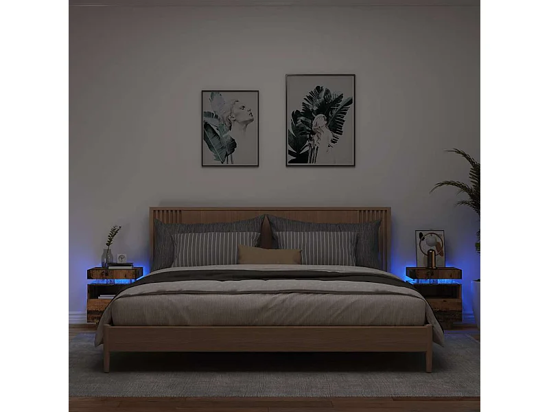 Comodini e luci LED 2 pezzi in legno vecchio 40x39x48,5cm