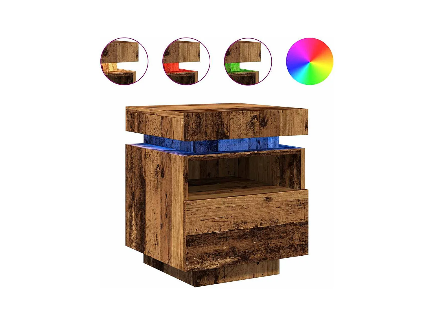 Armoires de chevet et lumières LED 2pcs vieux bois 40x39x48,5cm