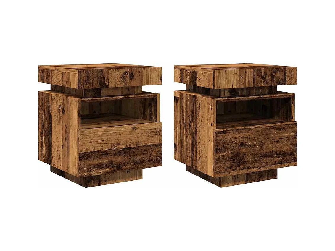 Armoires de chevet et lumières LED 2pcs vieux bois 40x39x48,5cm