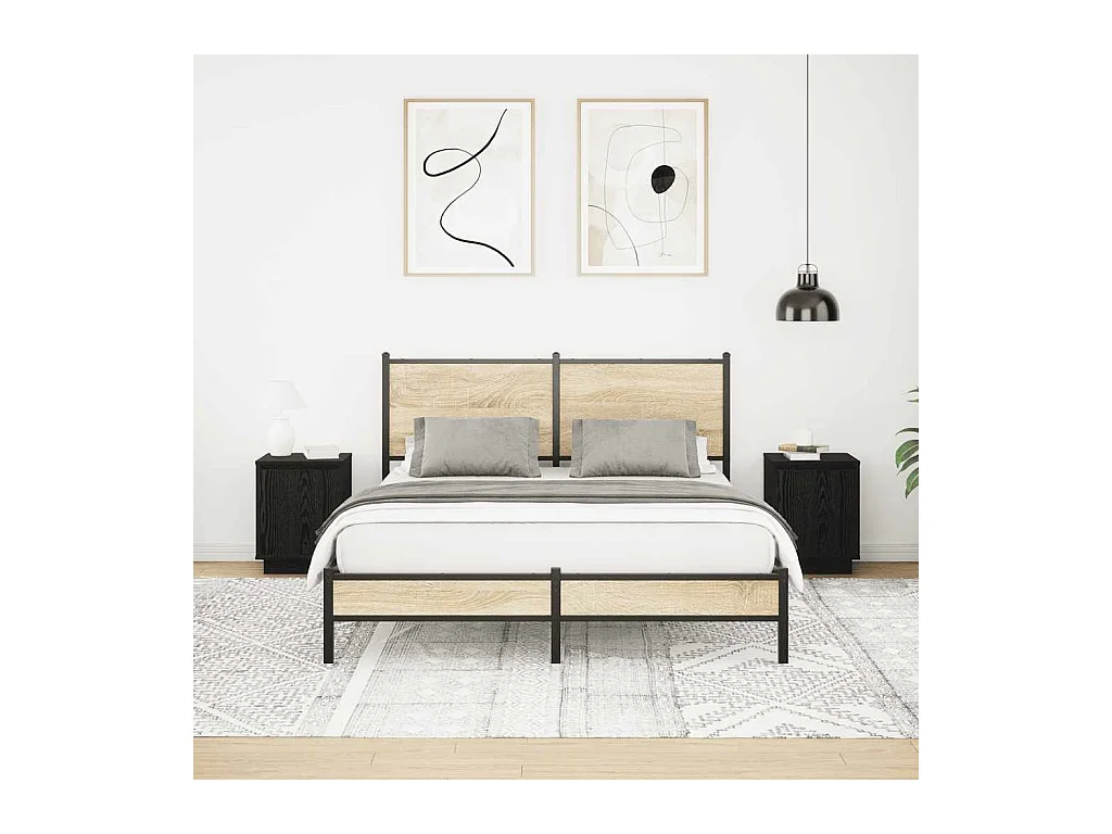 Comodini con luci LED 2 pezzi neri 38x34x50 cm