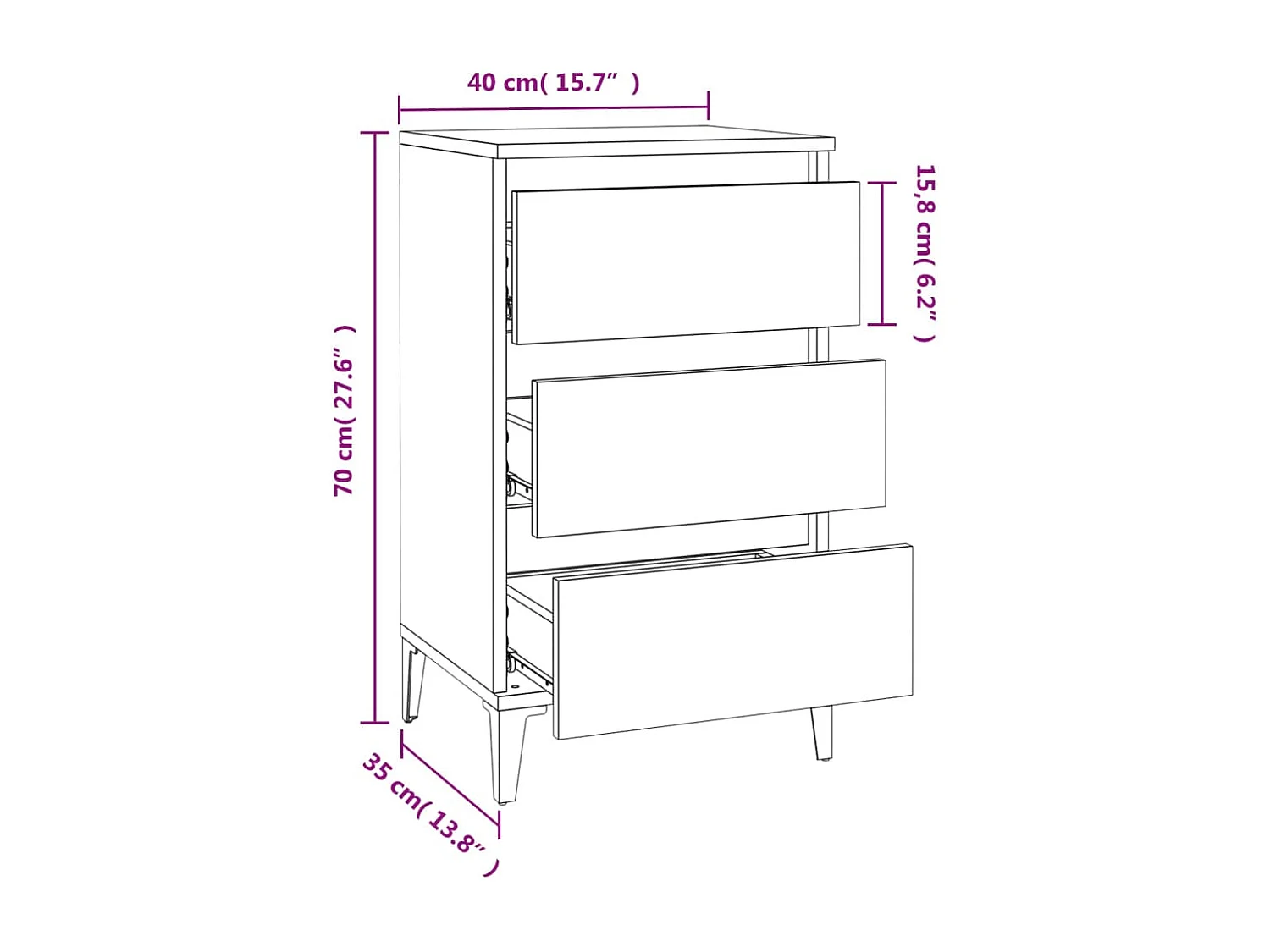 Comodino grigio Sonoma 40x35x70 cm in legno ingegnerizzato