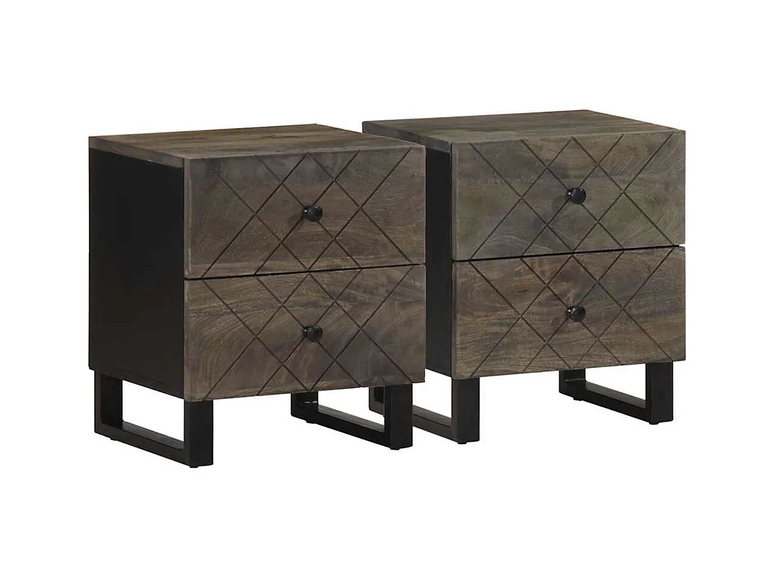 Tables de chevet 2 pcs noir 40x33x46 cm bois de manguier solide