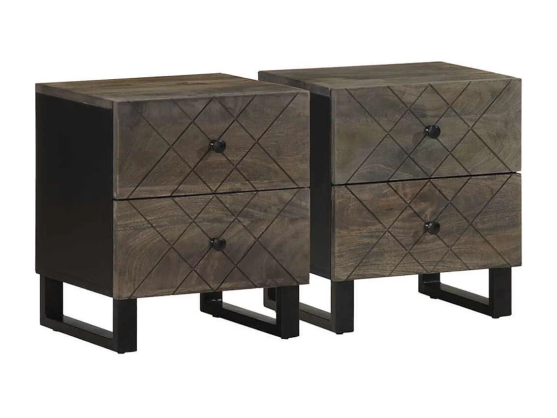 Tables de chevet 2 pcs noir 40x33x46 cm bois de manguier solide