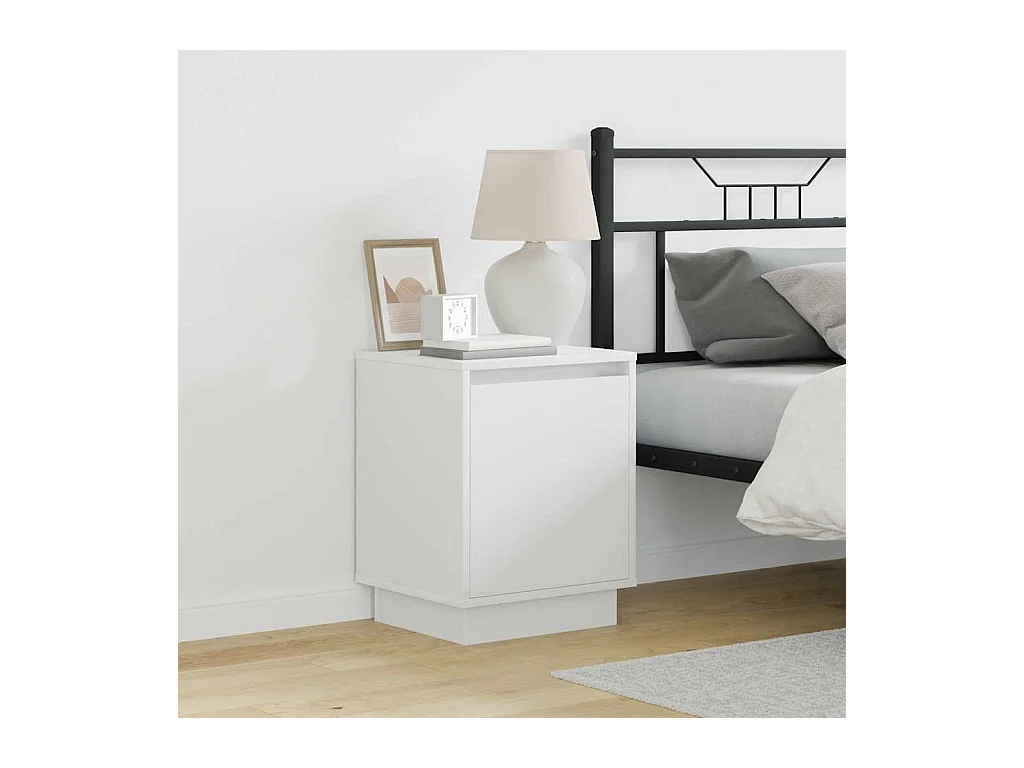 Table de chevet avec lumières LED Blanche 39x34,5x50 cm