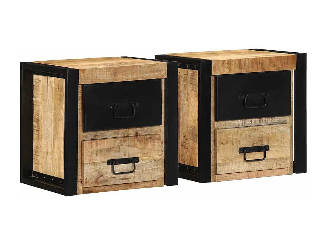 Tables de chevet 2 pcs 40x35x40 cm bois de manguier massif brut
