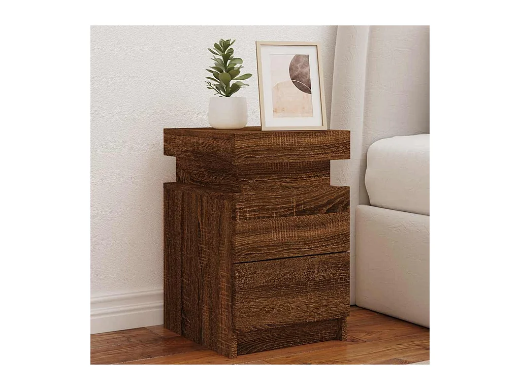 Comodino con luci LED rovere marrone 35x39x55 cm