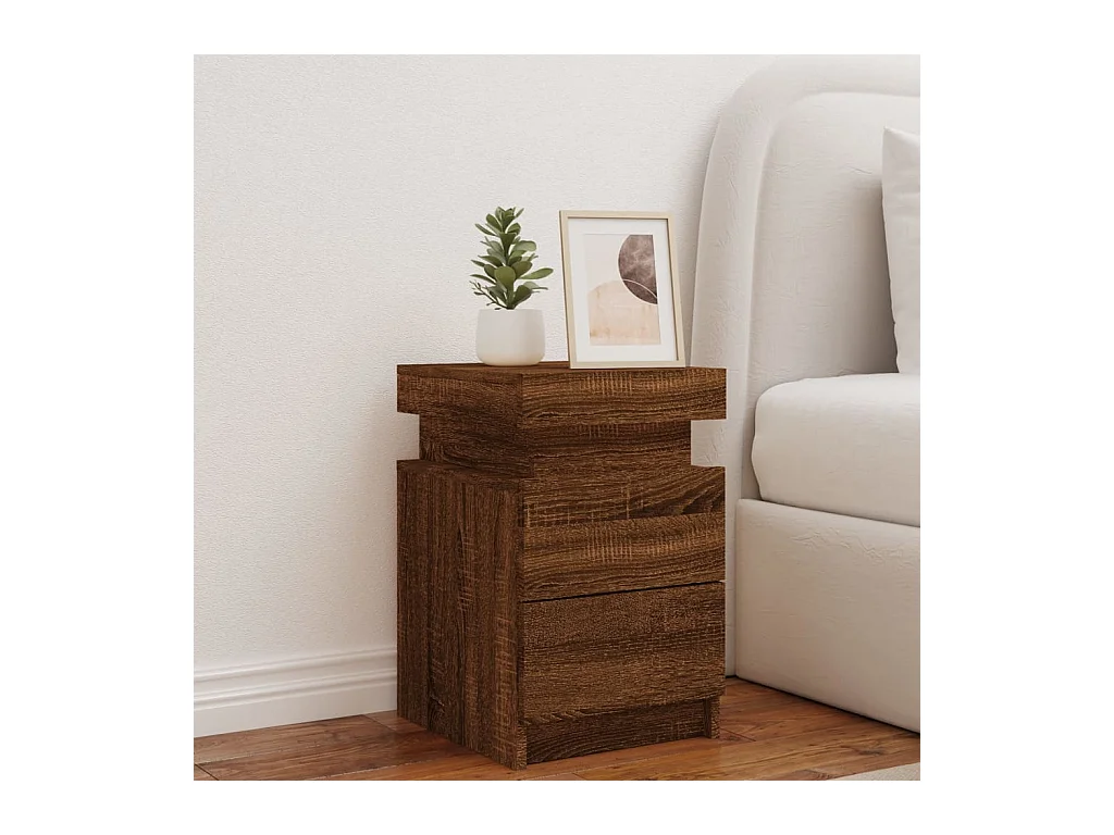 Comodino con luci LED rovere marrone 35x39x55 cm