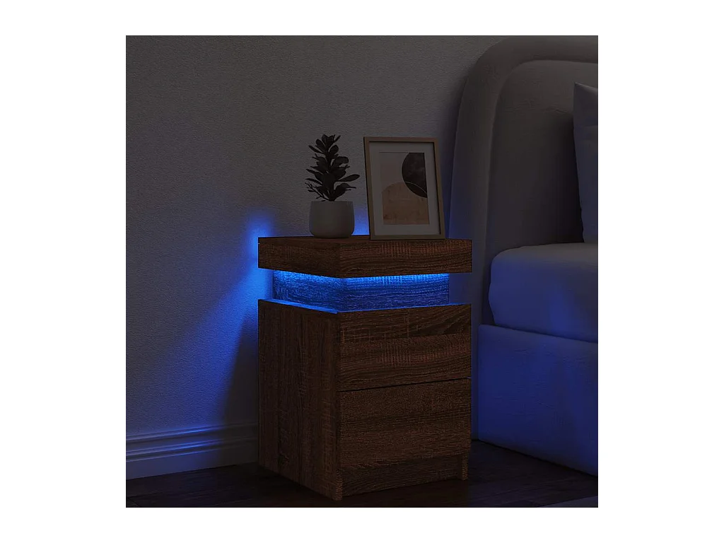 Comodino con luci LED rovere marrone 35x39x55 cm