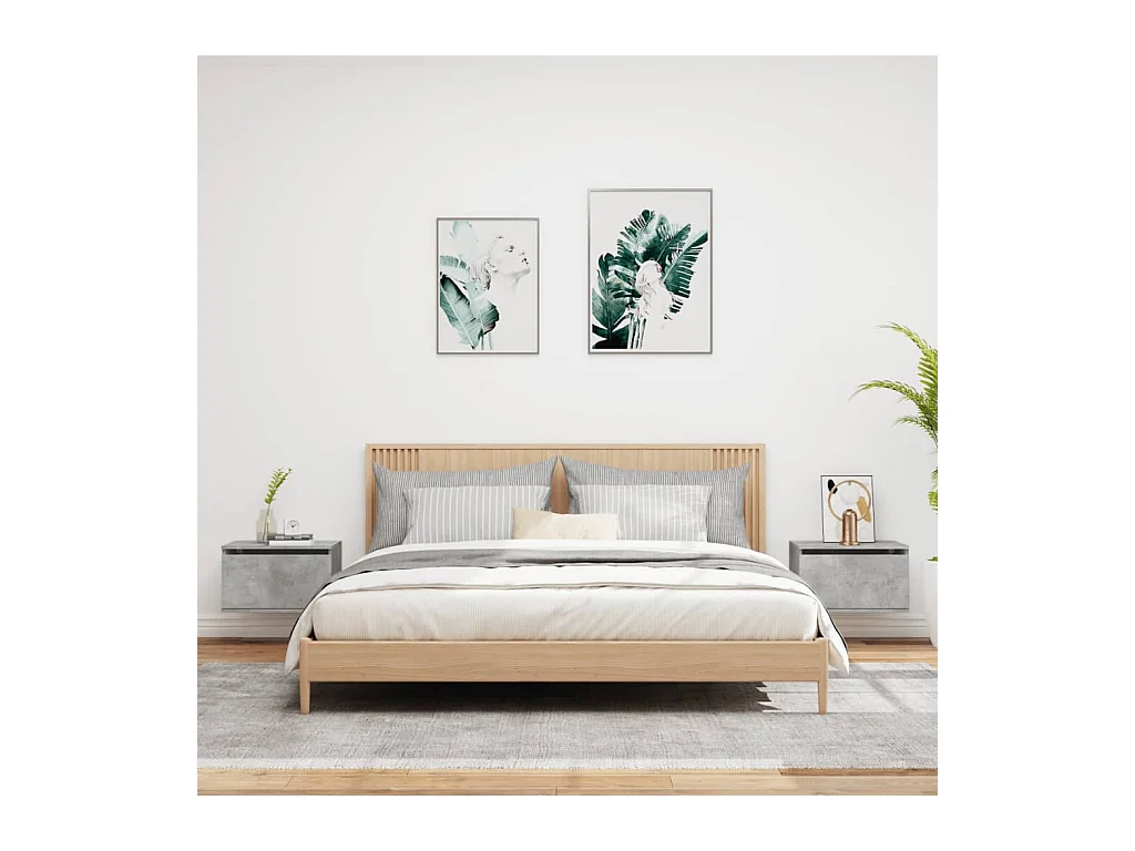 Wandmontierte Nachttische mit LED-Leuchten 2 Stück Betongrau