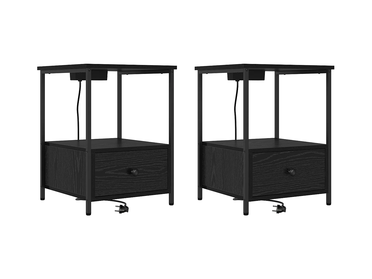 Table de nuit avec station de chargement 2 pcs Chêne noir