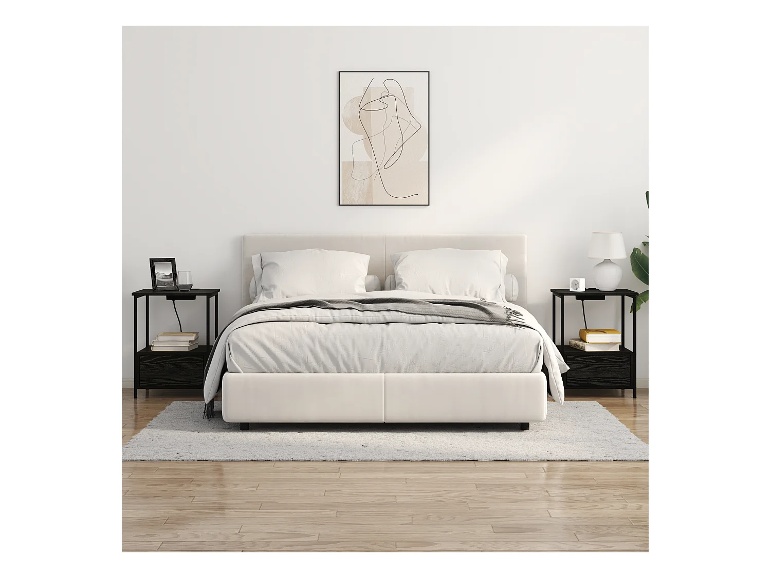 Table de nuit avec station de chargement 2 pcs Chêne noir