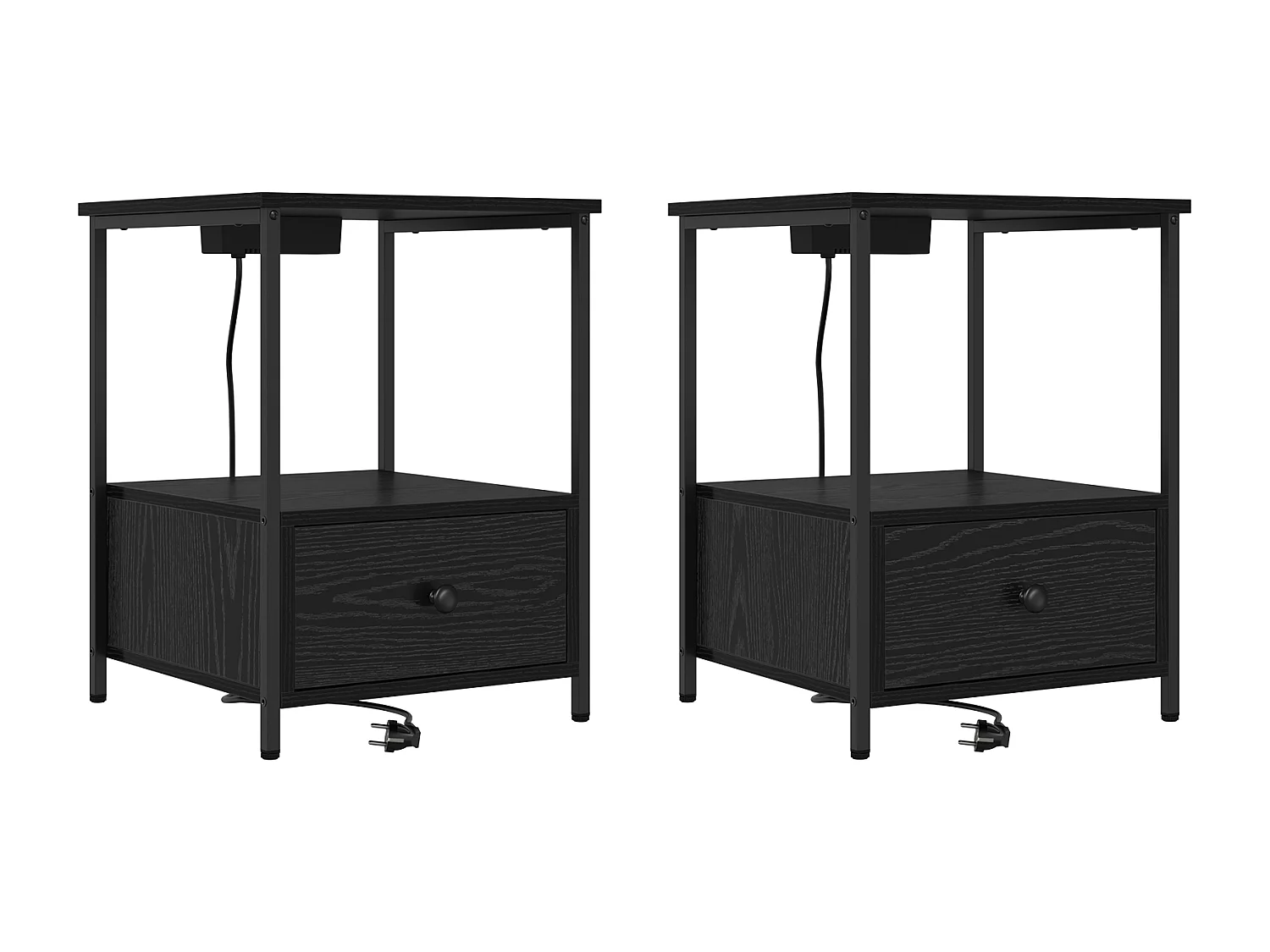 Table de nuit avec station de chargement 2 pcs Chêne noir