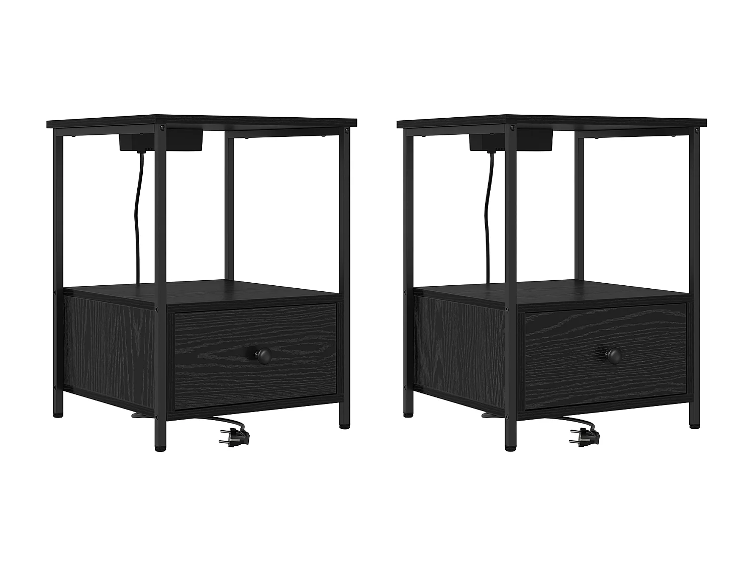 Table de nuit avec station de chargement 2 pcs Chêne noir