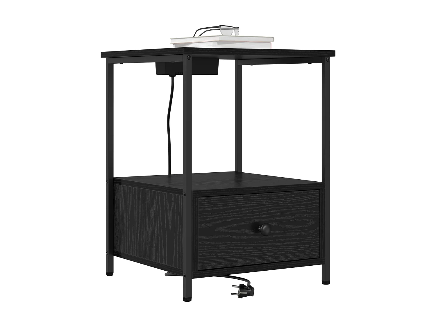 Table de nuit avec station de chargement 2 pcs Chêne noir