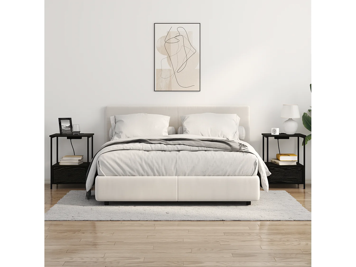 Table de nuit avec station de chargement 2 pcs Chêne noir