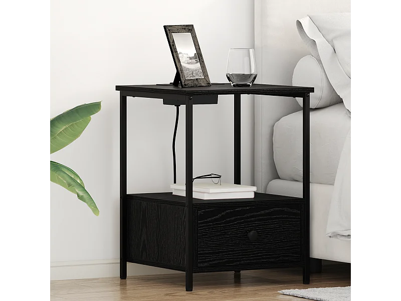 Table de nuit avec station de chargement 2 pcs Chêne noir