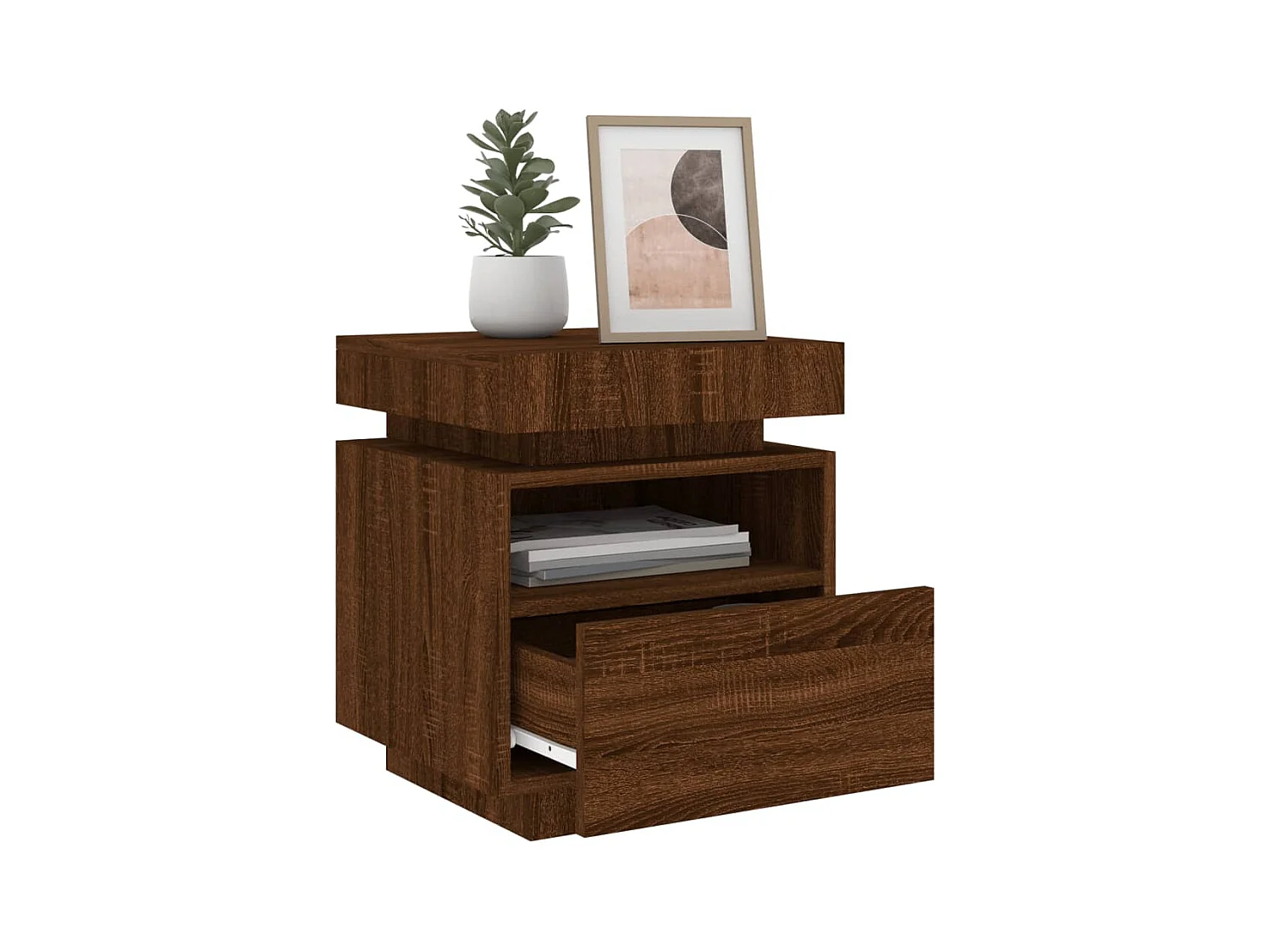 Comodini con luci LED 2 pezzi rovere marrone