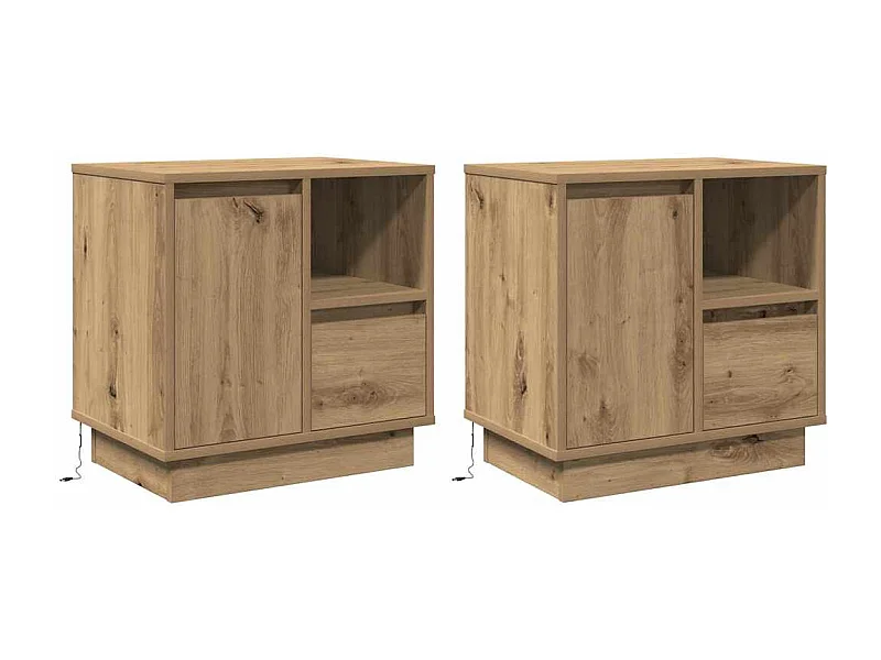 Nachtkastjes met LED 2 stuks Handgemaakt eiken 50x34,5x50 cm
