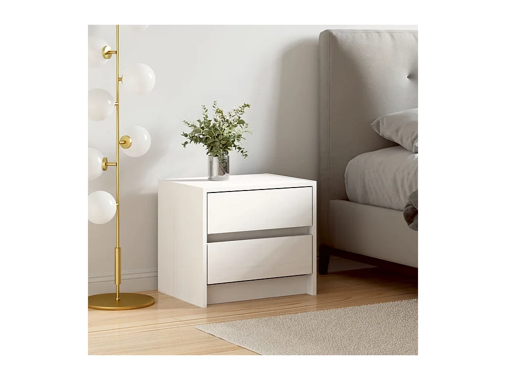 Comodino bianco 40x31x35,5 cm in legno massello di pino
