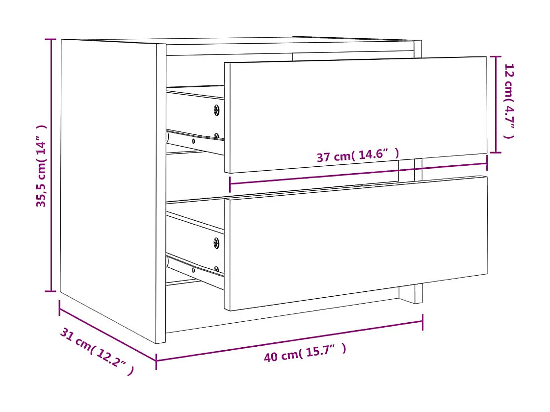 Comodino bianco 40x31x35,5 cm in legno massello di pino
