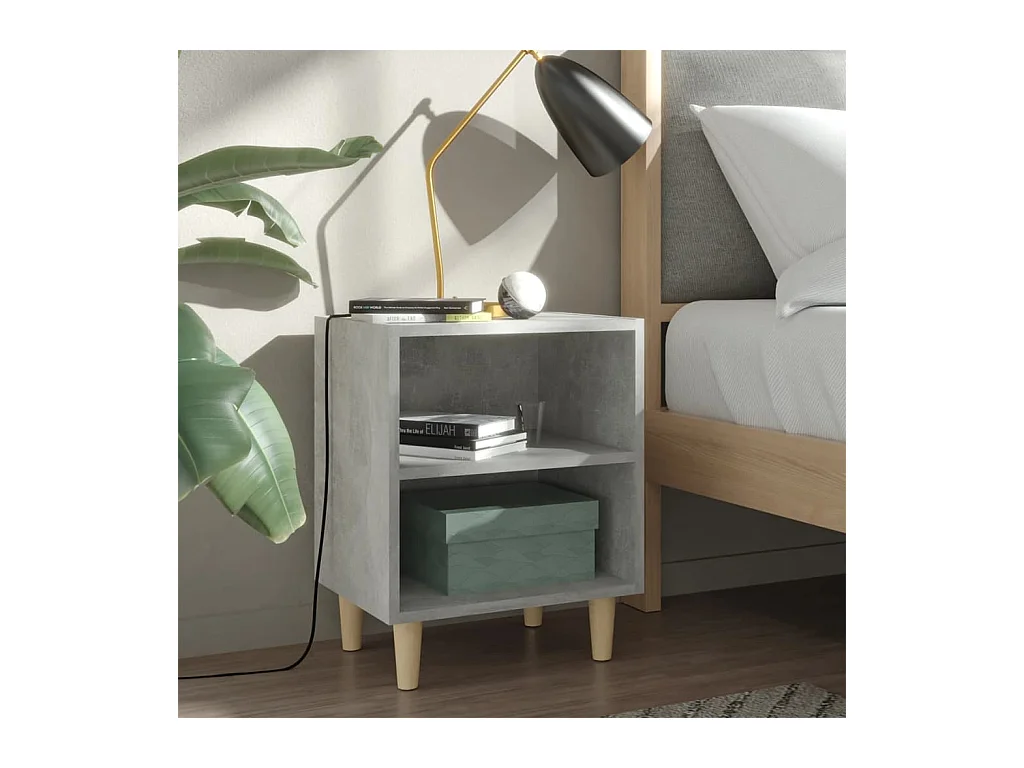 Tables de chevet avec pieds en bois 2 pcs Gris béton 40x30x50cm