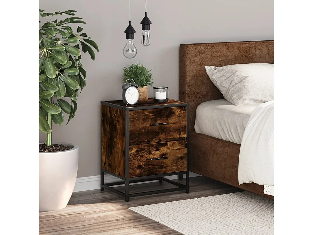 Table de chevet chêne fumé 40x31x50 cm bois d'ingénierie