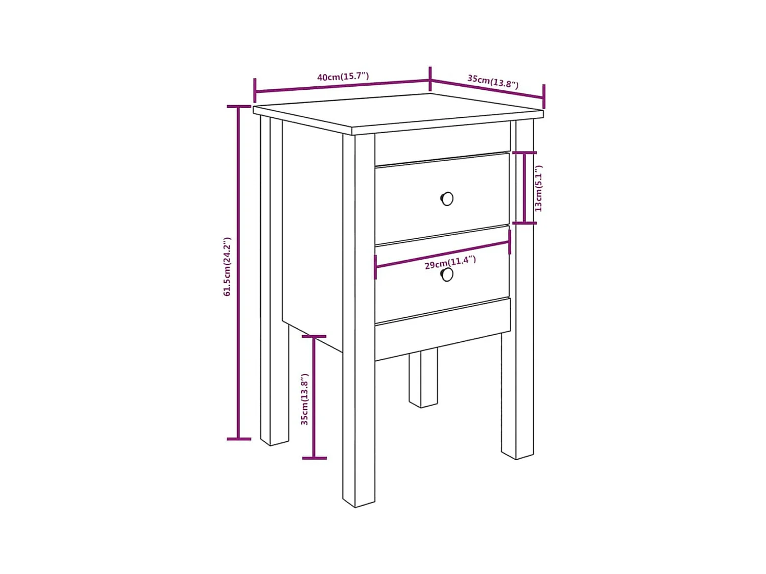 Table de chevet Blanc 40x35x61,5 cm Bois de pin massif