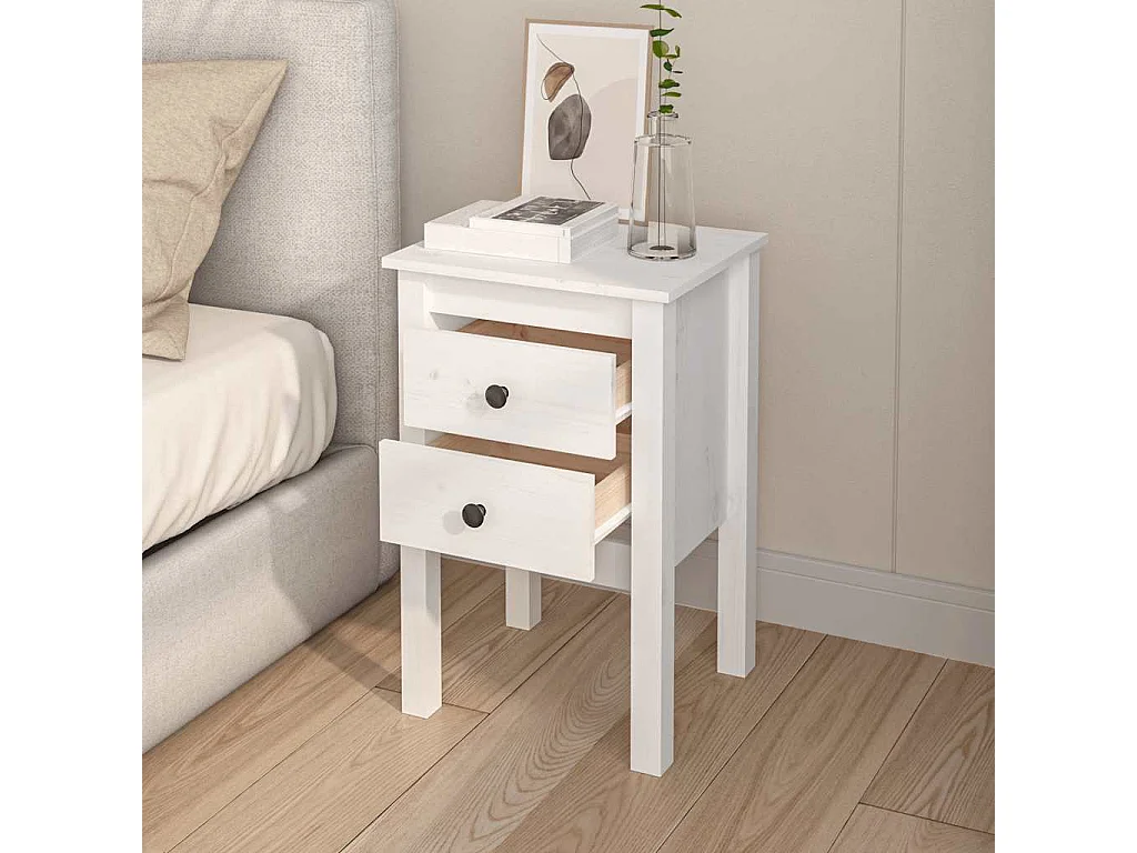 Table de chevet Blanc 40x35x61,5 cm Bois de pin massif