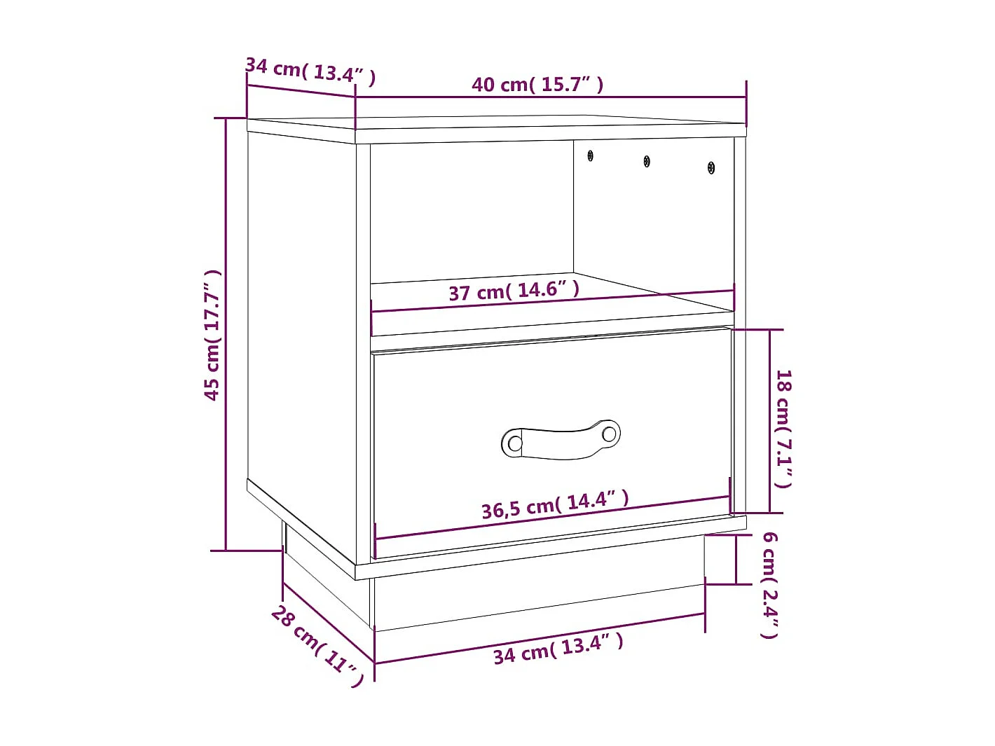Comodini 2 pz Bianco 40x34x45 cm Legno massello di pino