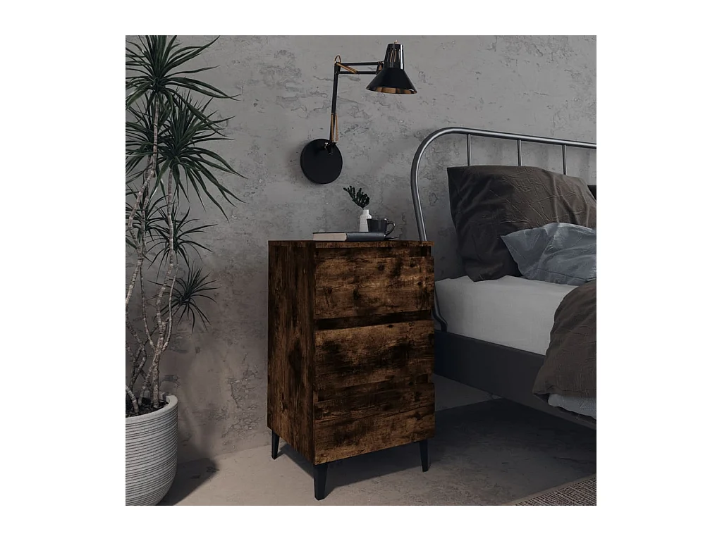Nachtkastje met metalen poten Gerookt eikenhout 40x35x69 cm