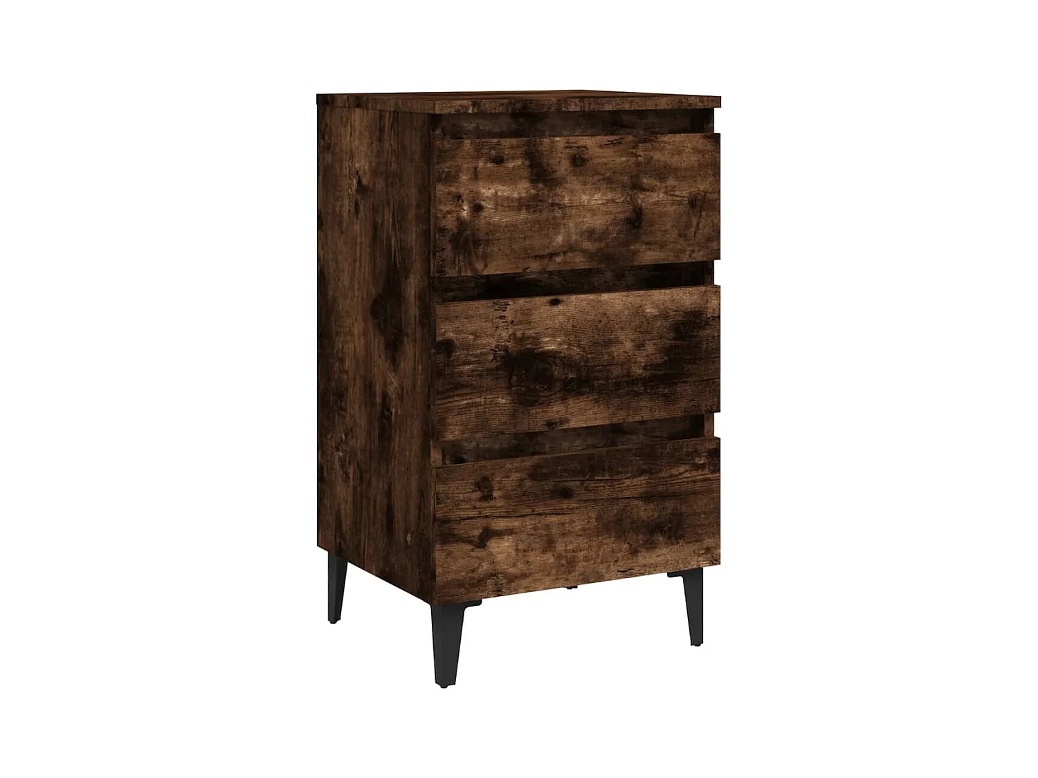 Nachtkastje met metalen poten Gerookt eikenhout 40x35x69 cm