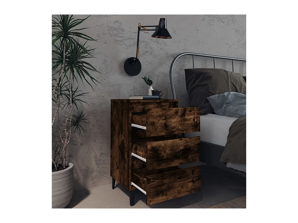 Nachtkastje met metalen poten Gerookt eikenhout 40x35x69 cm