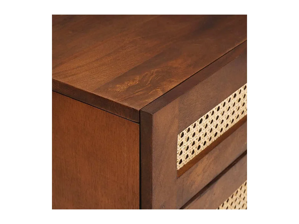 Nachttische aus braunem Rattan und massivem Mangoholz