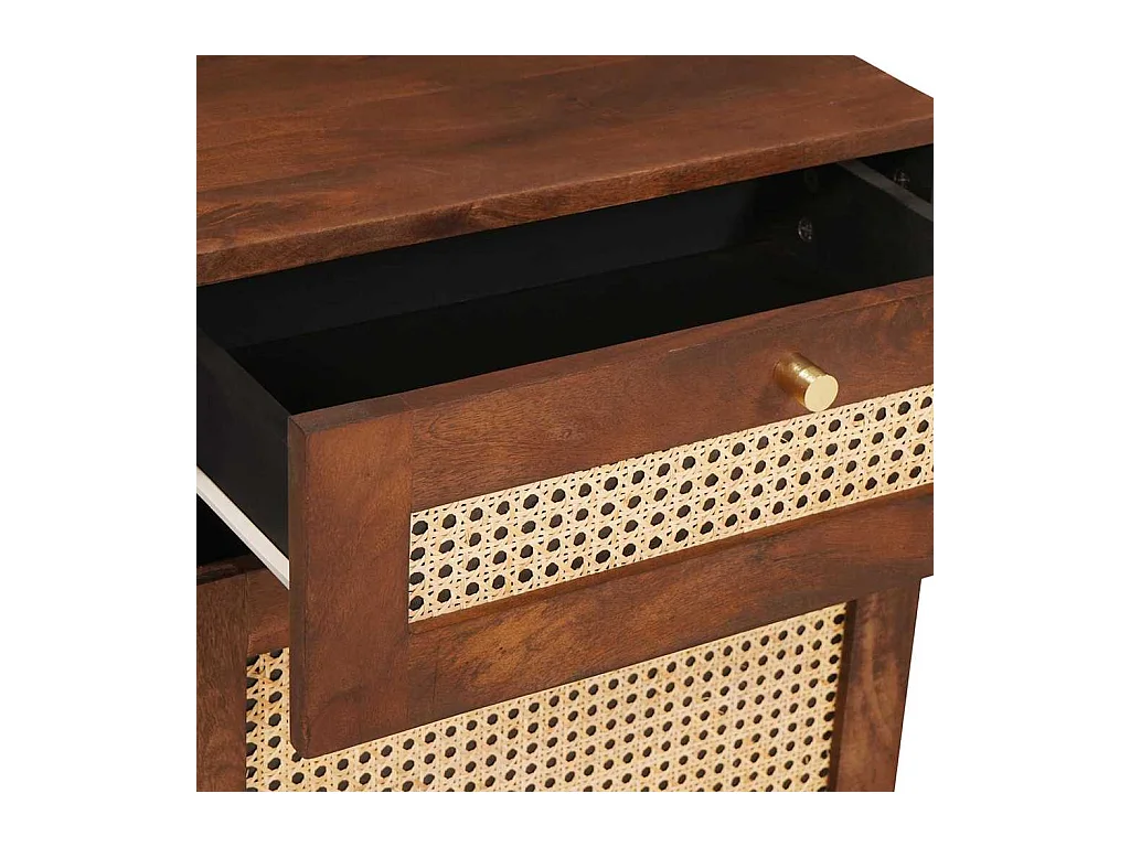 Nachttische aus braunem Rattan und massivem Mangoholz