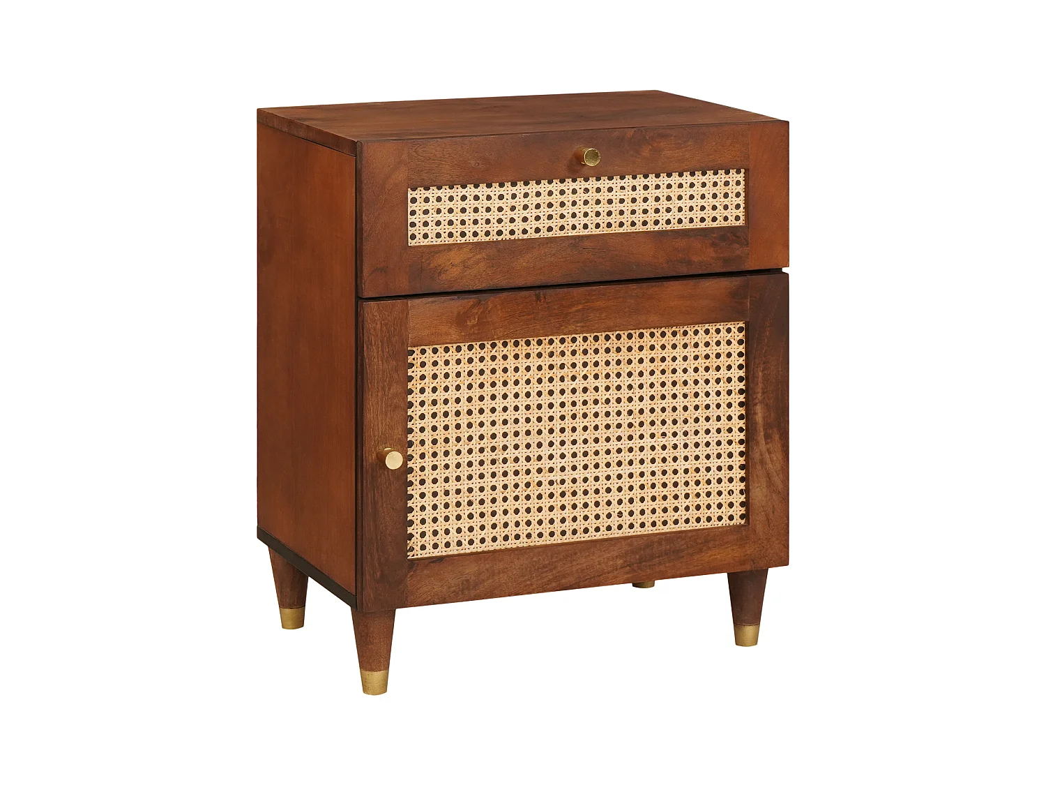 Comodini in rattan marrone e legno massello di mango