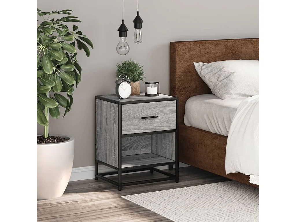 Comodino Sonoma Grey 40x31x50 cm in legno ingegnerizzato