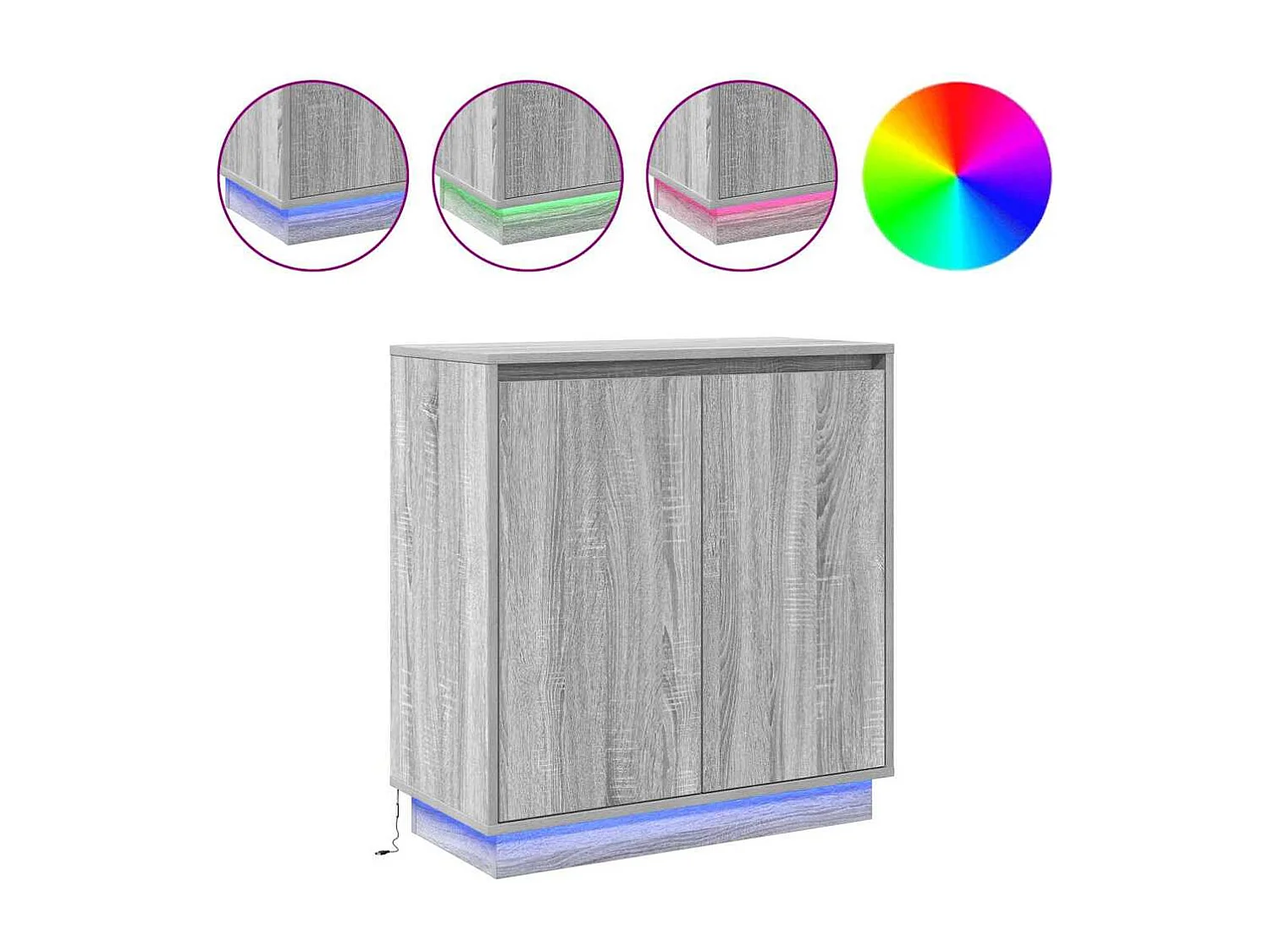 Buffet avec LED en gris Sonoma 71x34,5x75 cm en bois d'ingénierie