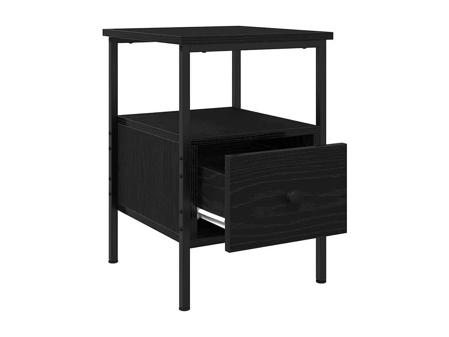 Commode de chevet Noir Chêne 34x36x50 cm Bois d'ingénierie et Acier