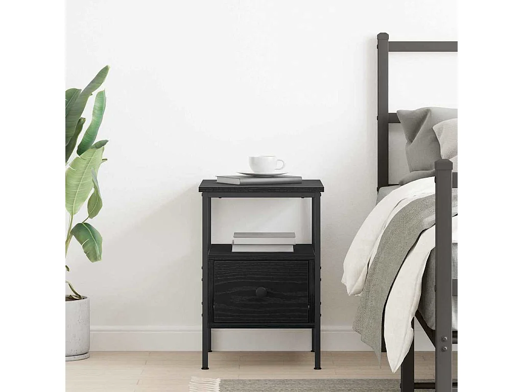 Commode de chevet Noir Chêne 34x36x50 cm Bois d'ingénierie et Acier