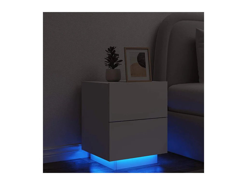 Armoire de chevet avec lumières LED blanc bois d'ingénierie