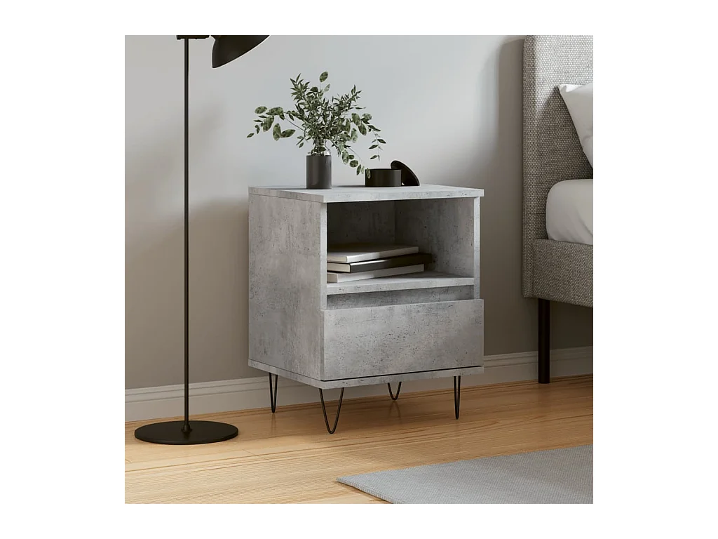Comodino grigio cemento 40x35x50 cm in legno ingegnerizzato