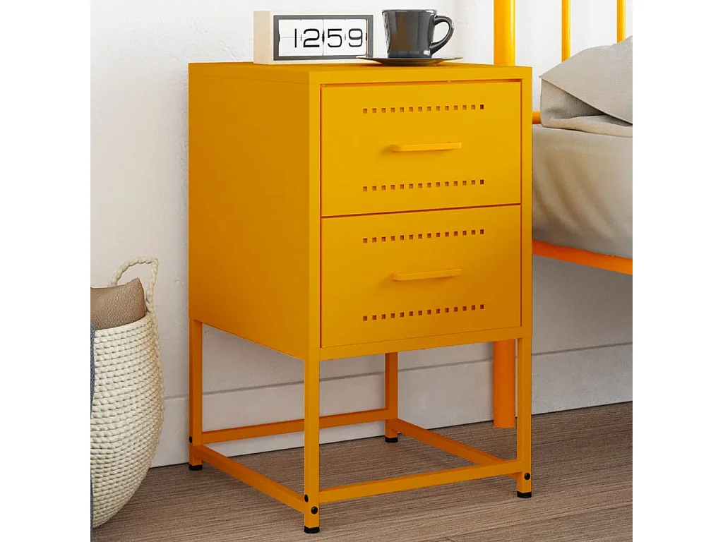 Table de chevet jaune moutarde 36x39x60,5 cm acier