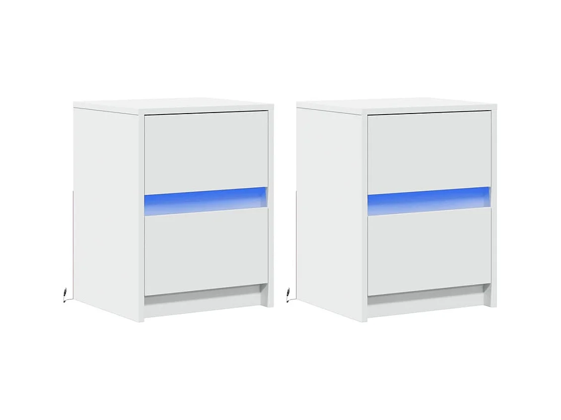 Armoires de chevet et lumières LED 2pcs blanc bois d'ingénierie