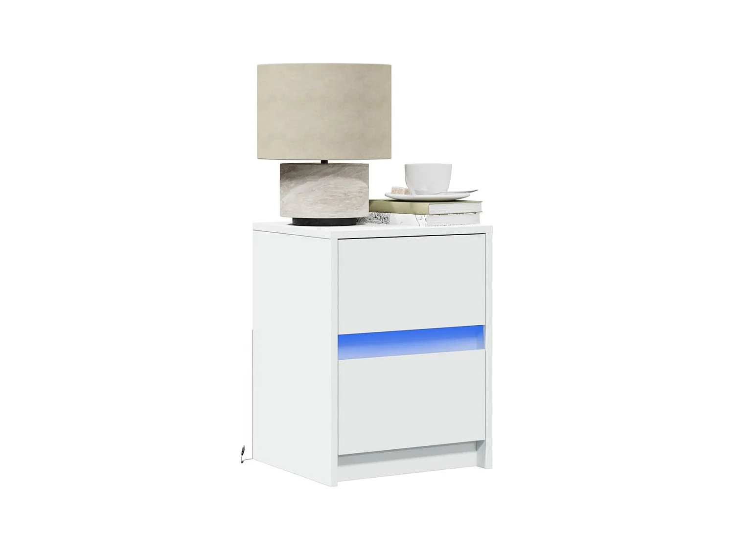 Armoires de chevet et lumières LED 2pcs blanc bois d'ingénierie