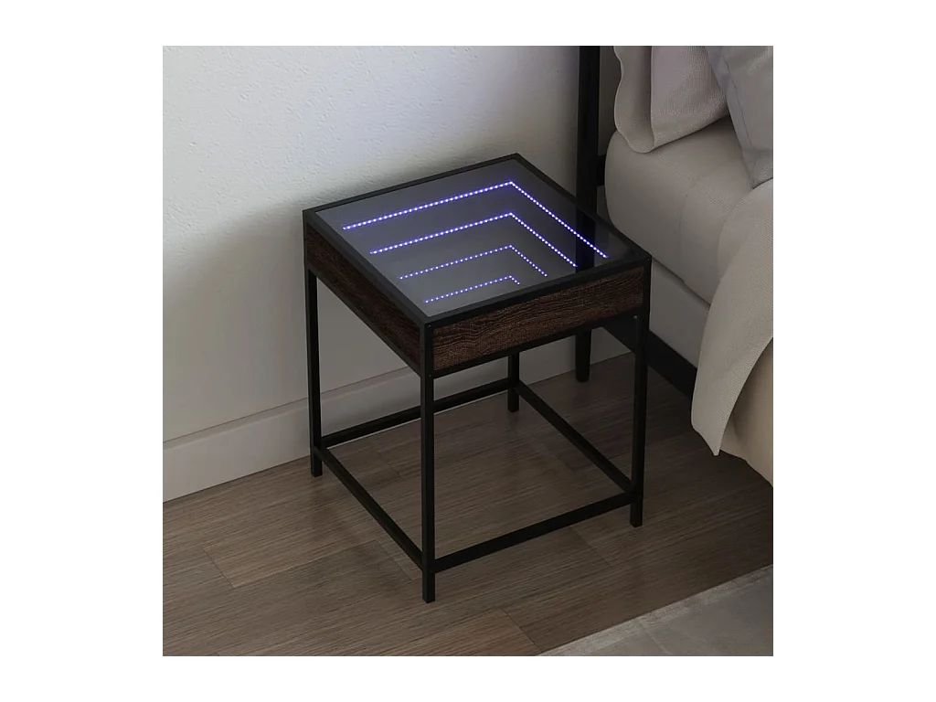 Nachttisch mit LED Infinity braune Eiche 40x40x51 cm