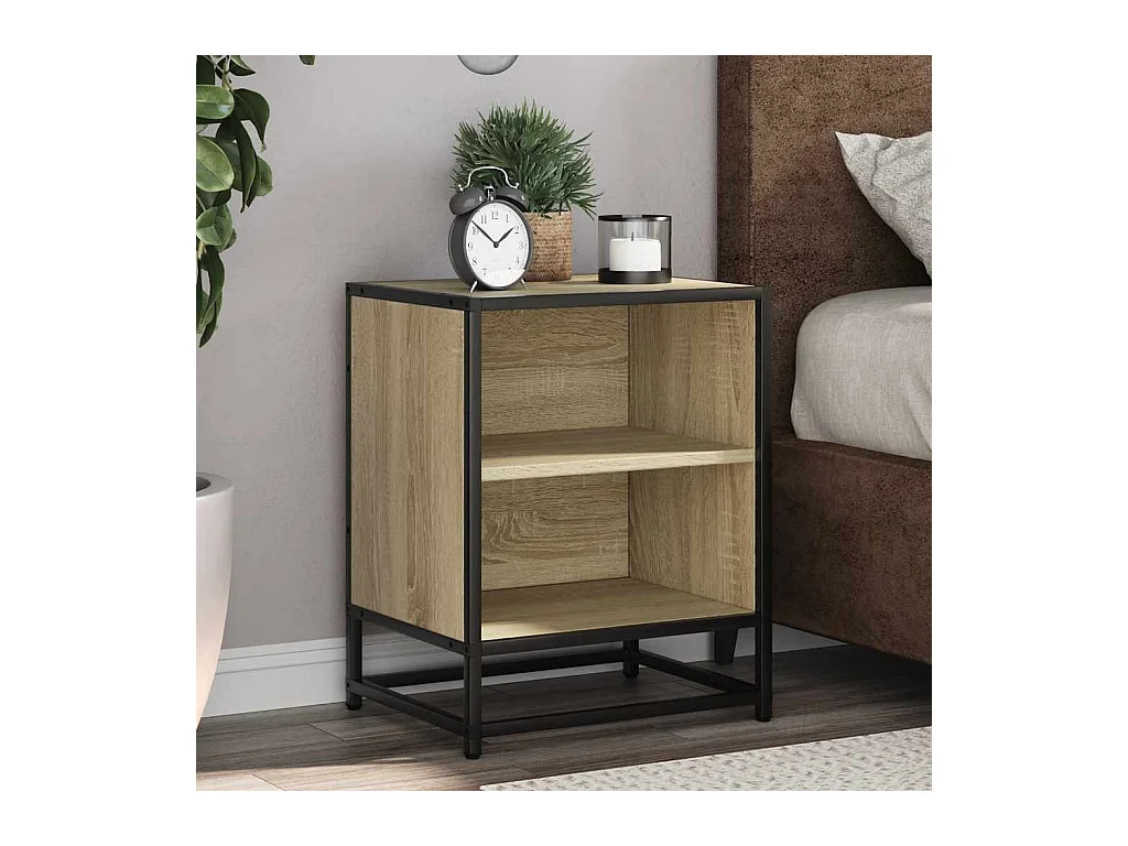 Tables de chevet 2 pcs chêne sonoma bois d'ingénierie et métal