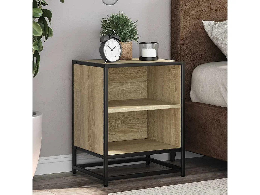 Comodini a 2 pezzi in rovere Sonoma, legno ingegnerizzato e metallo